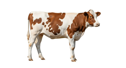 Brown and White Cow Standing Isolated on White Background.