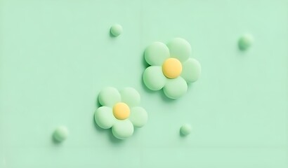 Pastel Floral Accents: Mint Green & Yellow Stylized Flowers on Soft Green Background