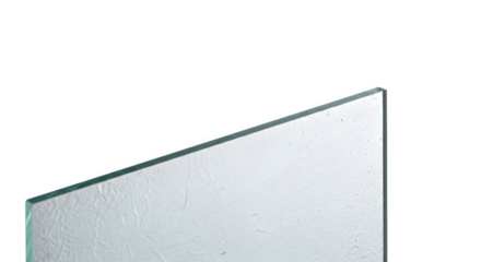 Clear Glass Sheet with Beveled Edge on White Background.