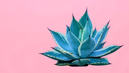 Vibrant agave plant on a pastel pink background