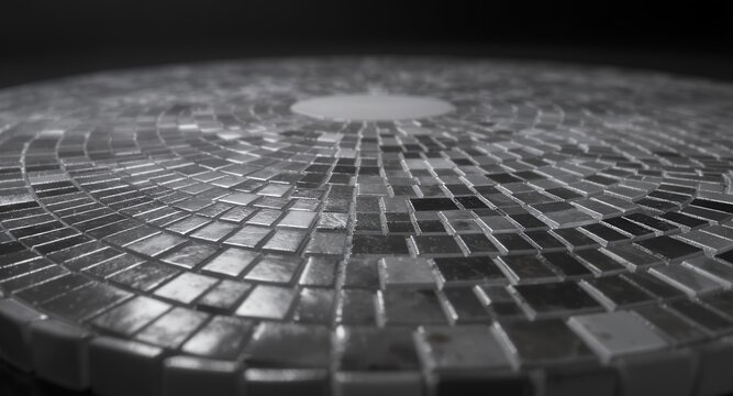 Circular Mosaic Tile Pattern, Grey Scale Texture, Abstract Background, Design Element, Home Decor, Surface Detail