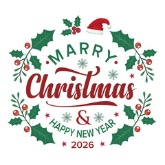 Festive Merry Christmas and Happy New Year 2026 Design