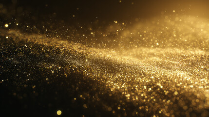 Golden confetti frozen in motion against dark background, celebrating energy and sparkle.