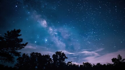 Fototapeta premium Starry Night Sky over Mountains: Abstract Illustration of Deep Space, Galaxies, Nebulas & Planets