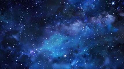 Starry Night Sky over Mountains: Abstract Illustration of Deep Space, Galaxies, Nebulas & Planets