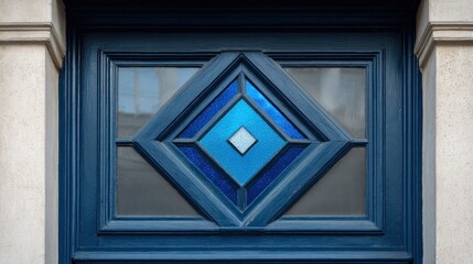 Detailed blue window, diamond pattern