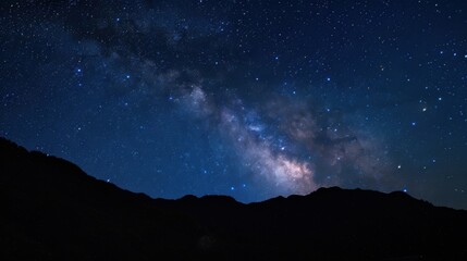 Fototapeta premium Starry Night Sky over Mountains: Abstract Illustration of Deep Space, Galaxies, Nebulas & Planets