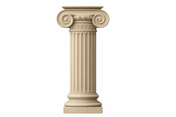 Beige ionic column standing on a transparent background, perfect for architectural visualizations or history-themed projects