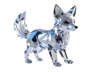 Transparent Crystal Fox Figurine, isolated on transparent background.