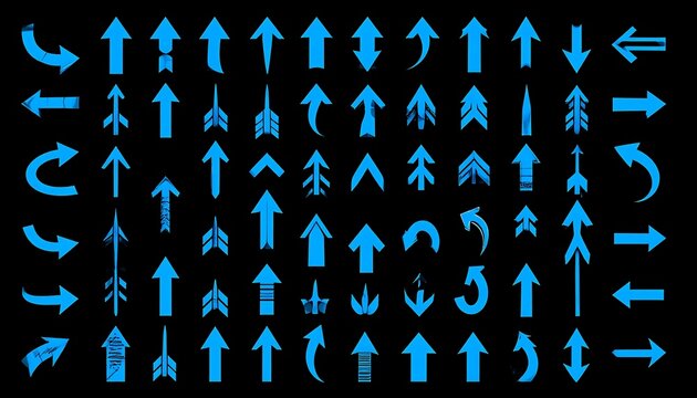 Collection of blue arrows on black - Powered by Adobe