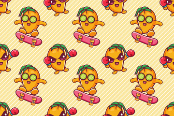 happy mango fruit character seamless pattern illustration background