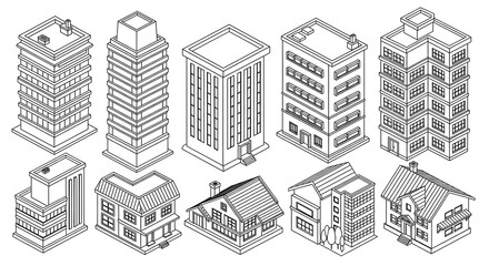 Isometric Architectural Drawings of Buildings and Houses.