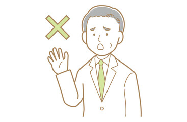 拒否をするグレイヘアで白衣の男性のイラスト