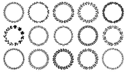 A collection of black and white decorative floral wreaths