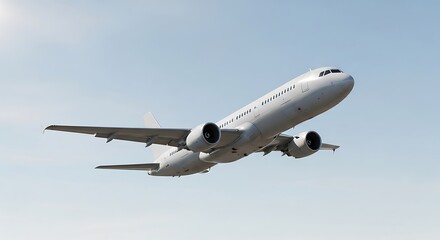 Obraz premium White Commercial Passenger Airplane Flying in Clear Blue Sky