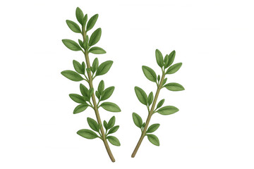 Fototapeta premium Thyme herb sprigs displaying delicate green leaves, showcasing botanical detail against transparent backdrop, ideal for culinary and design applications