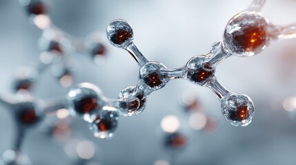 Abstract molecular structure in 3D rendering with interconnected atoms