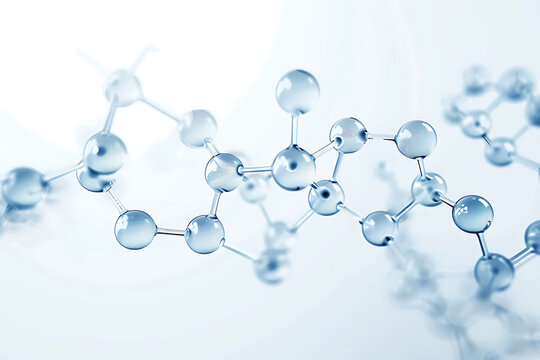 透明感のある分子構造を表現した白背景の科学的3Dイラスト