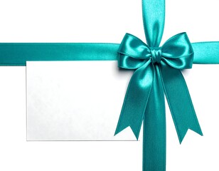 Teal ribbon bow on card
