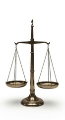 Antique Bronze Balance Scale on White Background. Justice Concept.
