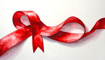 Watercolor red ribbon bow