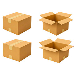 Fototapeta premium Cardboard boxes set open closed isolated on white background