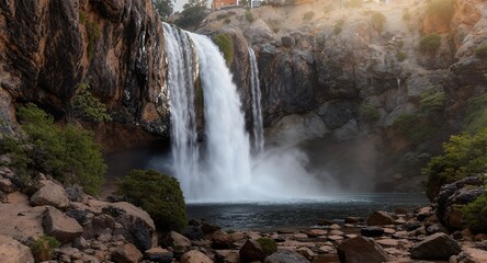 Stunning Waterfall Cascading Down Rocky Cliffs