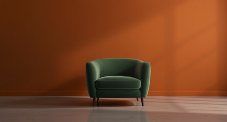 Stylish Green Armchair in Modern Interior with Orange Wall