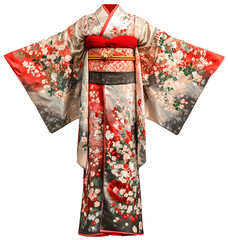 Kimono, Japanese national costume, women's clothing, isolated background.