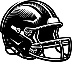 Naklejka premium Minimalist black and white American football helmet icon. Clean vector design, scalable, isolated for logos, stickers, or digital use.