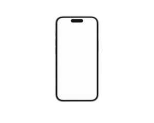 Modern smartphone front-facing mockup with blank white display, isolated clean design for app UI and product presentation on transparent background
