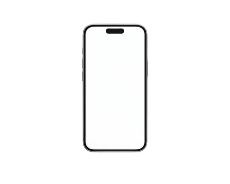 Modern smartphone front-facing mockup with blank white display, isolated clean design for app UI and product presentation on transparent background