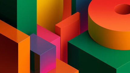 Obraz premium Abstract geometric shapes in vibrant colors, 3D rendering, modern art style, high contrast