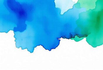 Abstract watercolor wash in blues and greens, textured white paper background, nature, watercolor