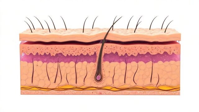 Human Skin Cross Section with Ingrown Hair Follicle Anatomy.