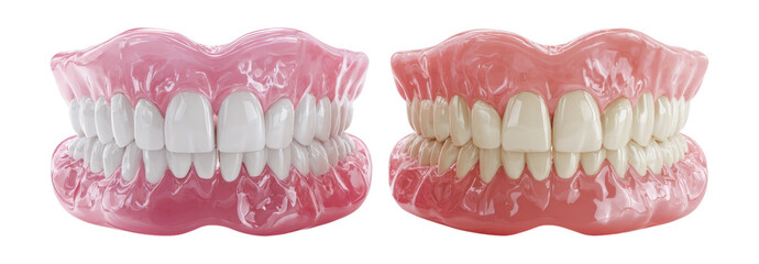 Realistic Dental Models of Upper and Lower Teeth on Transparent Background
