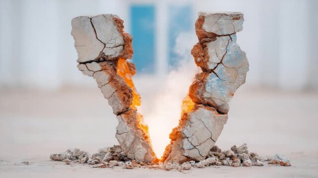 Breaking Through: A striking image captures the moment of breakthrough as a rock splits, revealing an energetic glow within. Symbolizing power and transformation, the rock is meticulously arranged. 