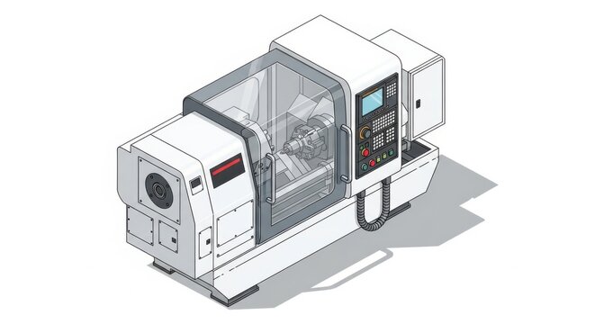 Isometric Illustration of a Modern CNC Lathe Machine for Precision Machining - Powered by Adobe