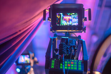TV camera on the set and broadcast of the show