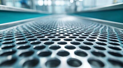 Fototapeta premium stainless steel electrolyzer plates inside Green Hydrogen Green Ammonia Synthesis process chamber with condensation detail.