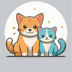 Obraz premium Cute cartoon cat playing with dog and mouse vector illustration