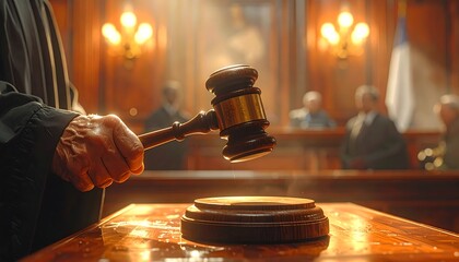 Judge striking gavel in courtroom