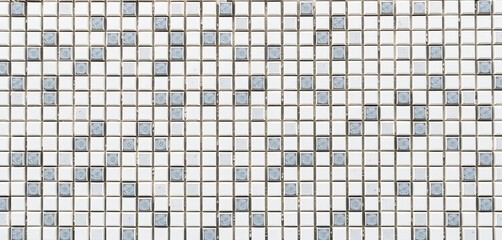 Simple geometric mosaic of white and gray ceramic tiles Seamless pattern for bedroom, hospital, or canteen backdrop,  white background,   tile mosaic
