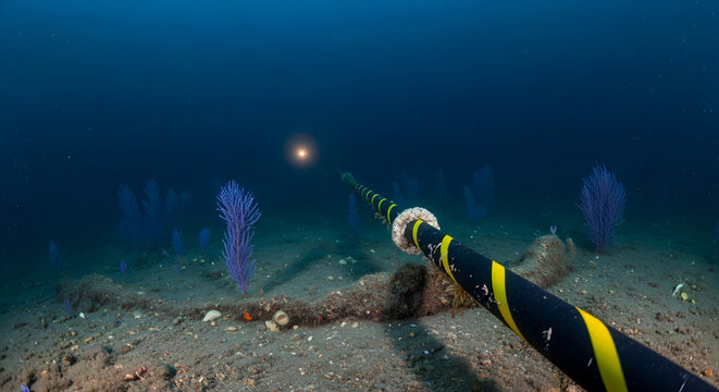 Underwater Installation Detailed Submarine Cable Laying on the Seabed Floor