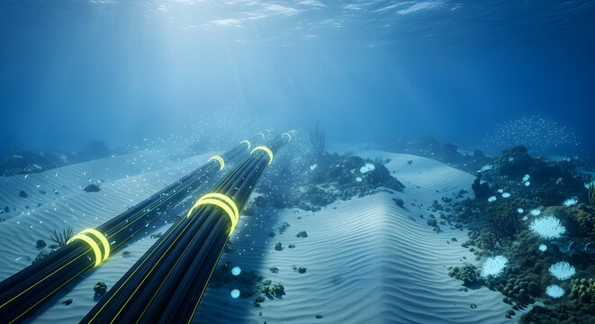 Digital Futuristic Cable Underwater Data Stream Communication Network Technology