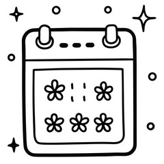 Doodle style app screen featuring a calendar and small decorative elements