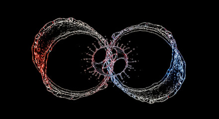 Abstract Infinity Symbol Made of Water with Red and Blue Gradient on Black Background