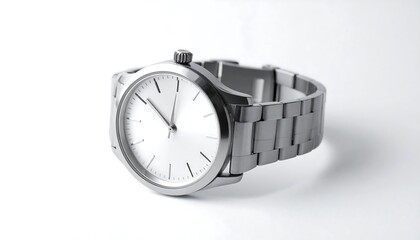 Sleek silver wristwatch on a white background