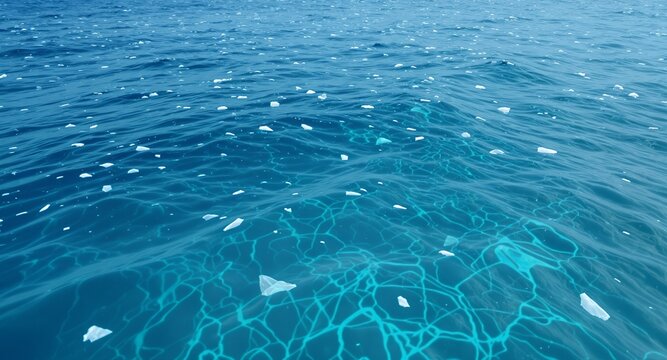 Ocean Surface with Plastic Debris, Environmental Pollution, Water Texture Background