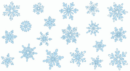 Light blue handdrawn snowflakes of various sizes are scattered across a white background